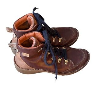 Pikolinos Boots Womens Size 7 Cazorla Brown Leather Ankle Lace Up 37 EU